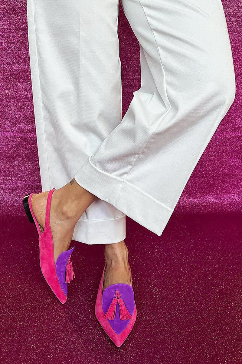 Frendessa | Colourful ballet flats with fringes and a decorative ankle strap - Ciara & Fiona