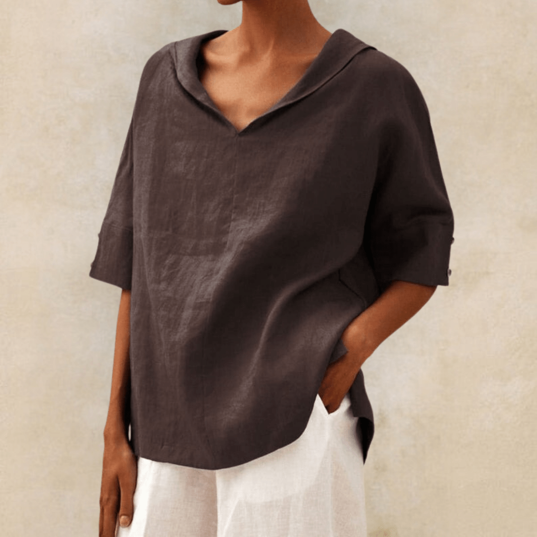 Abby | V - Neck Casual Linen Shirt - Ciara & Fiona