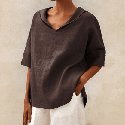 Abby | V - Neck Casual Linen Shirt - Ciara & Fiona
