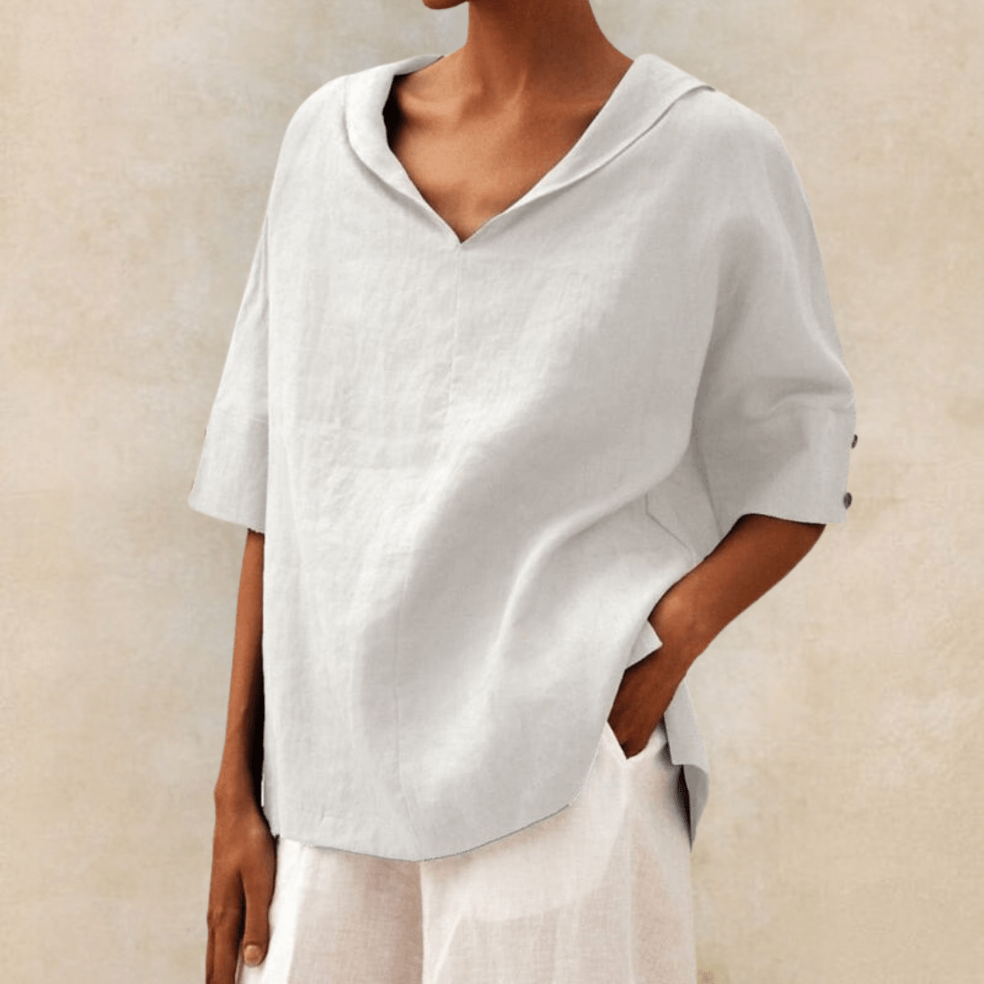 Abby | V - Neck Casual Linen Shirt - Ciara & Fiona