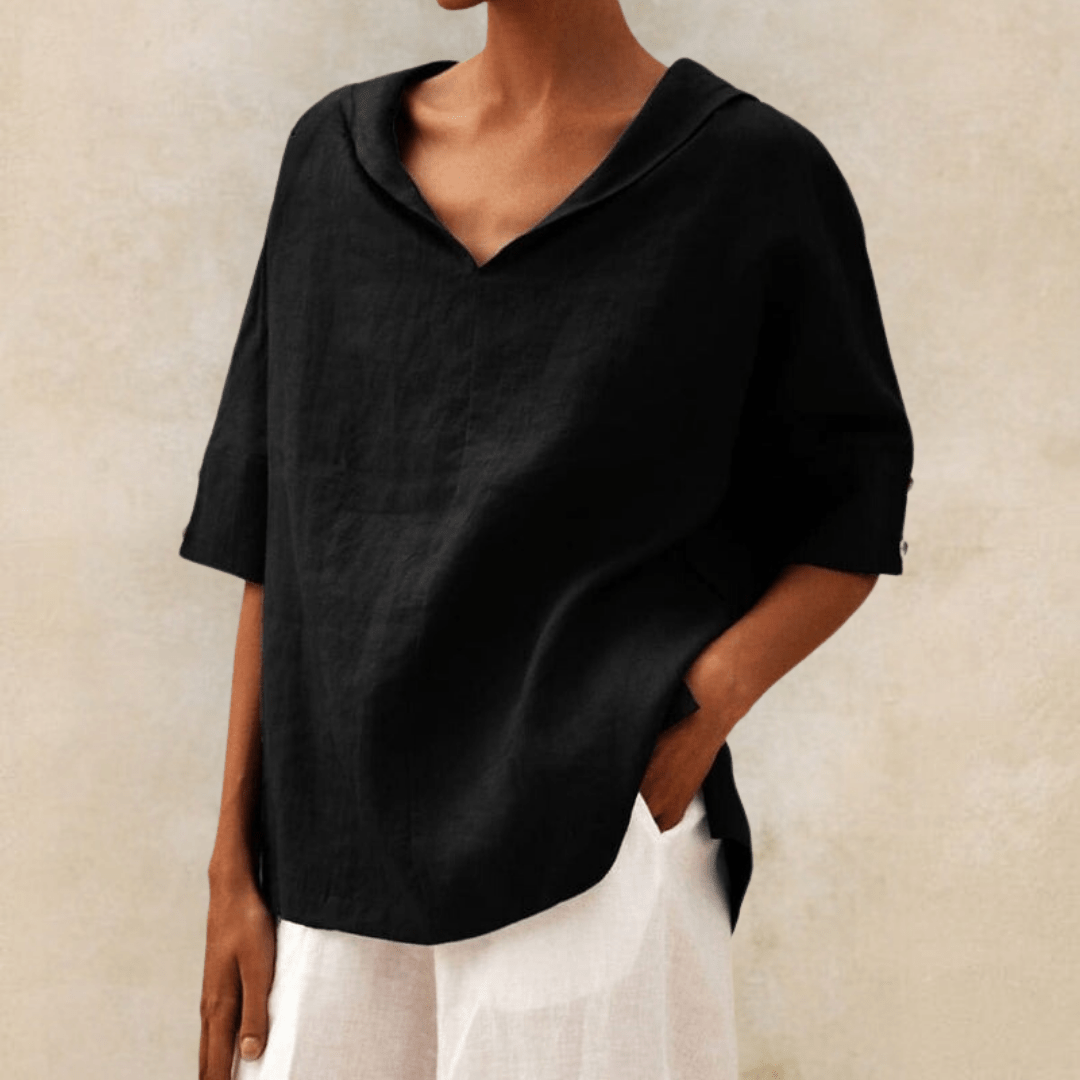 Abby | V - Neck Casual Linen Shirt - Ciara & Fiona