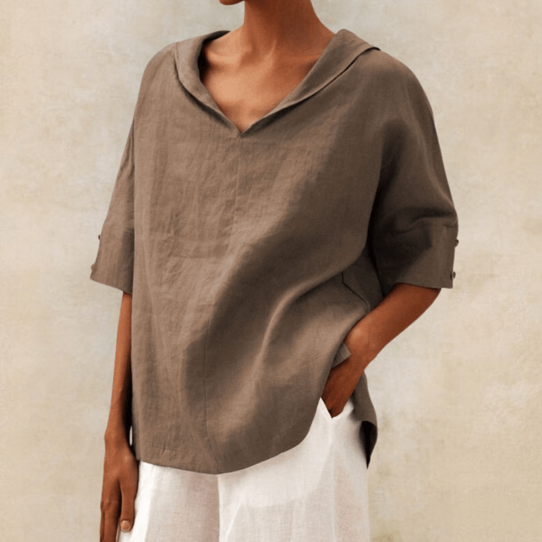 Abby | V - Neck Casual Linen Shirt - Ciara & Fiona