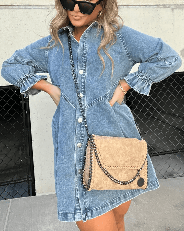 Aiza | Denim Long Sleeve Shirt Dress - Ciara & Fiona