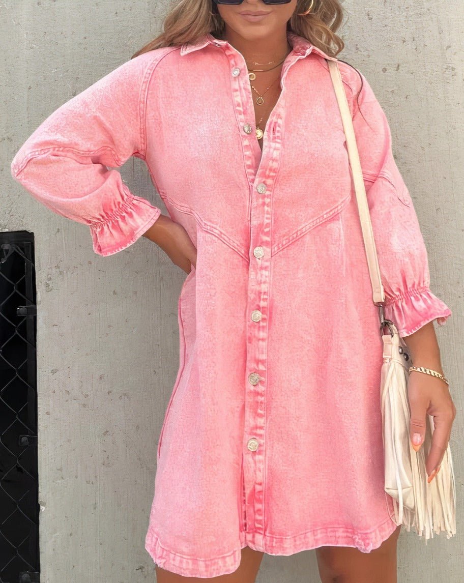 Aiza | Denim Long Sleeve Shirt Dress - Ciara & Fiona