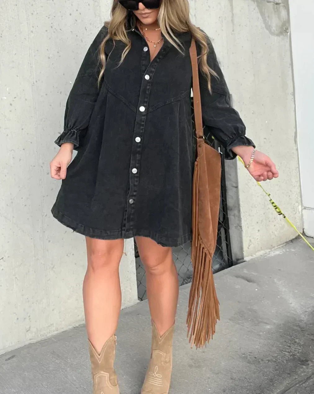 Aiza | Denim Long Sleeve Shirt Dress - Ciara & Fiona