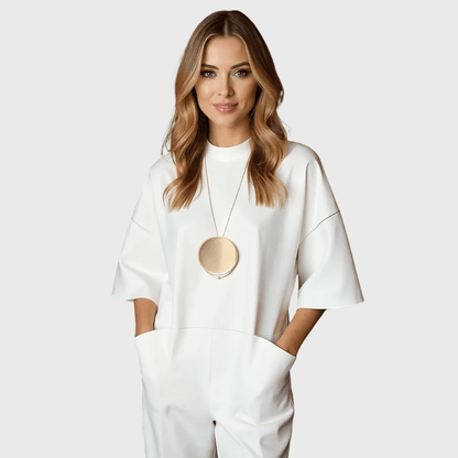 Amedea | Elegant Short - Sleeved Jumpsuit - Ciara & Fiona