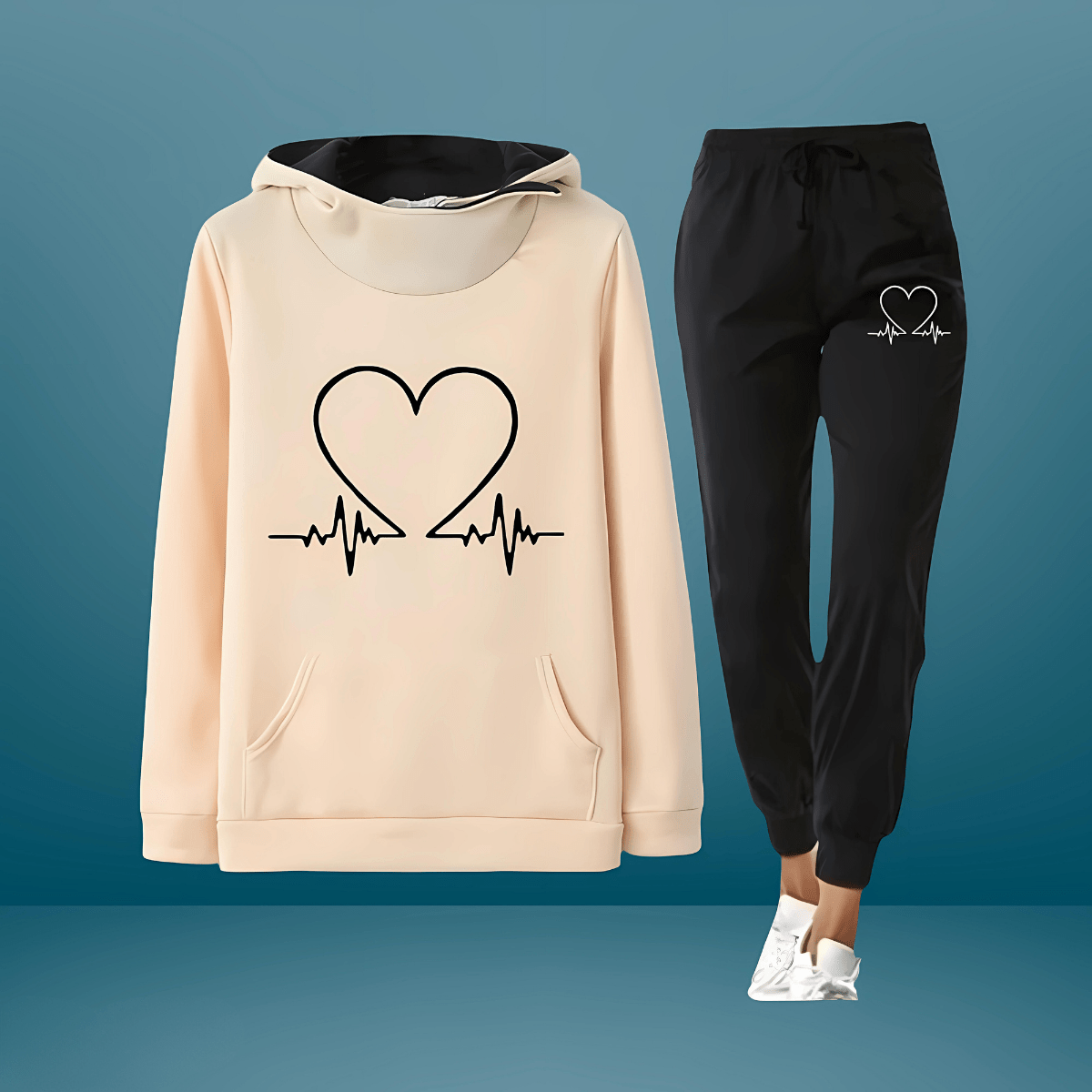AMORELLA | Heart Print Women’s Tracksuit - Ciara & Fiona