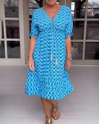 Ana | Comfortable Loose Fit V - Neck Midi Dress - Ciara & Fiona