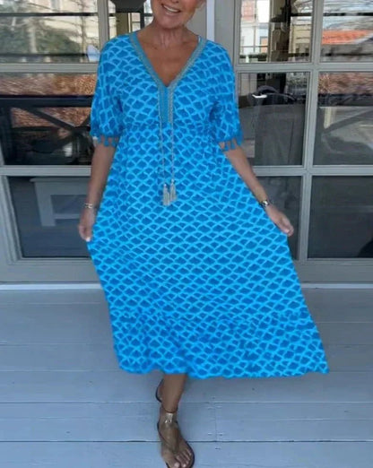 Ana | Comfortable Loose Fit V - Neck Midi Dress - Ciara & Fiona