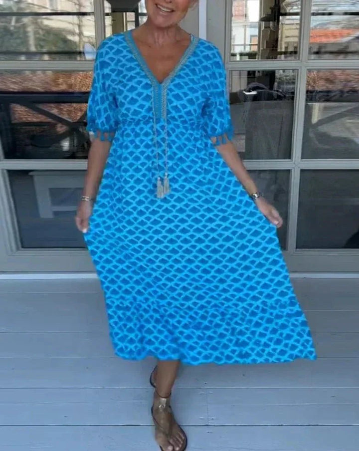 Ana | Comfortable Loose Fit V - Neck Midi Dress - Ciara & Fiona