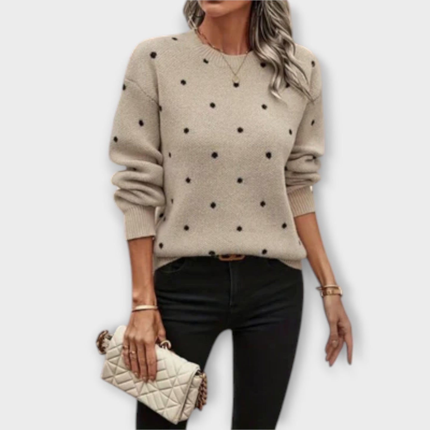 Ava – Polka Dot Patterned Casual Long Sleeve Knit Sweater - Ciara & Fiona