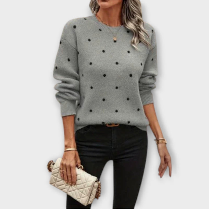 Ava – Polka Dot Patterned Casual Long Sleeve Knit Sweater - Ciara & Fiona