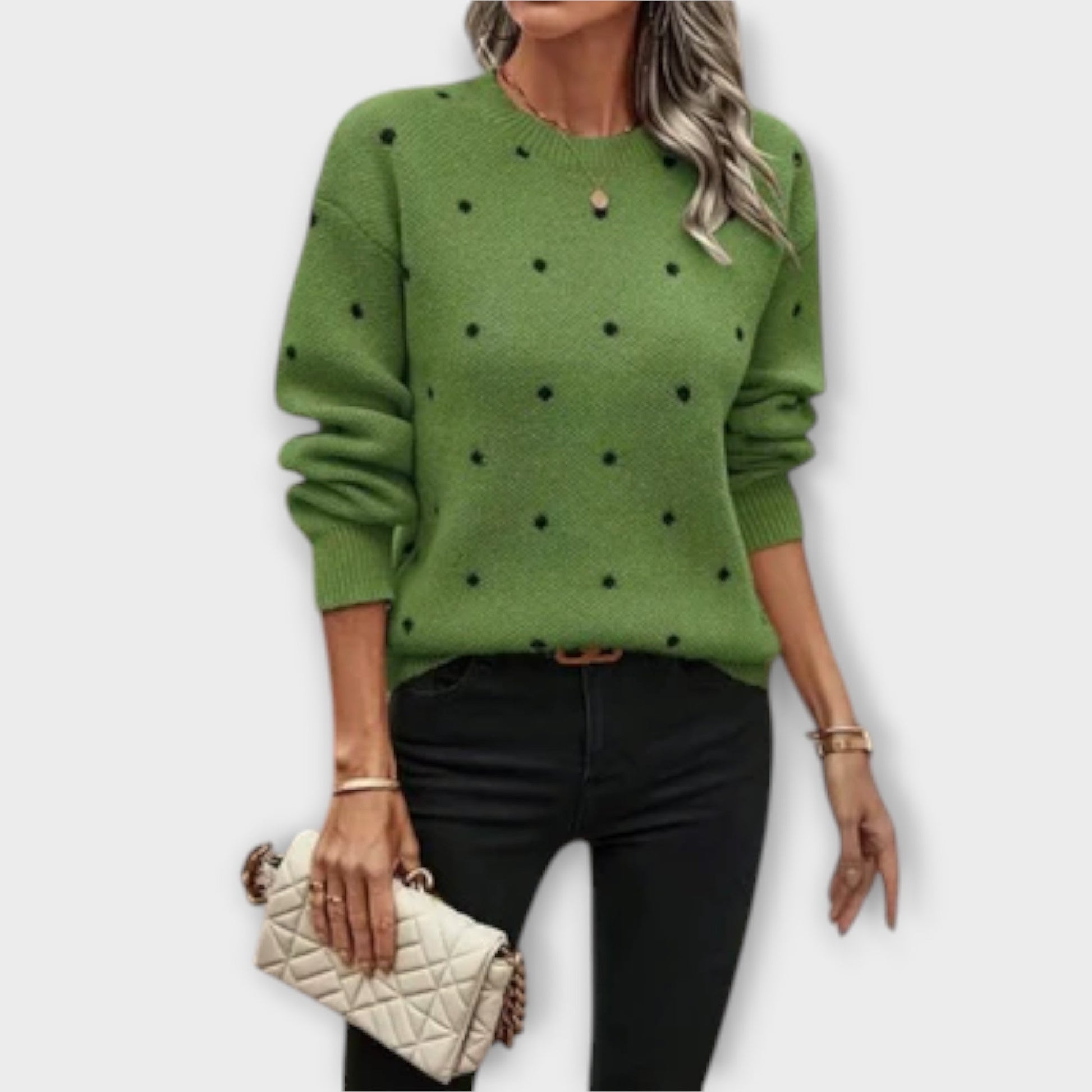 Ava – Polka Dot Patterned Casual Long Sleeve Knit Sweater - Ciara & Fiona