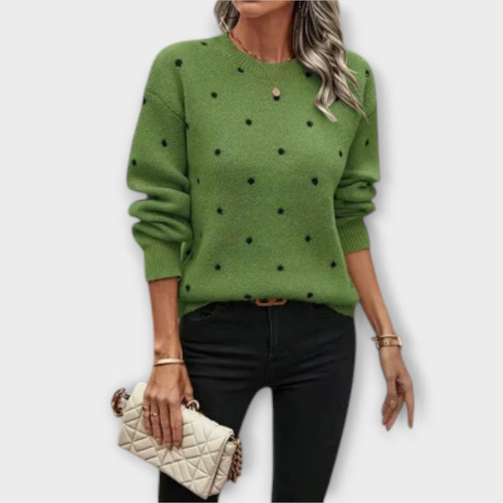 Ava – Polka Dot Patterned Casual Long Sleeve Knit Sweater - Ciara & Fiona
