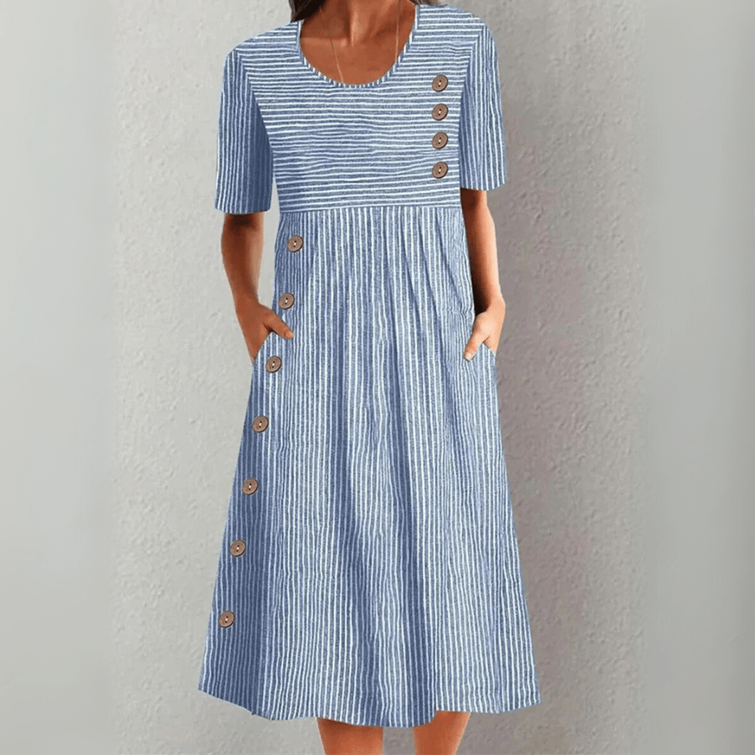 AVELINE | Elegant Striped Midi Dress - Ciara & Fiona