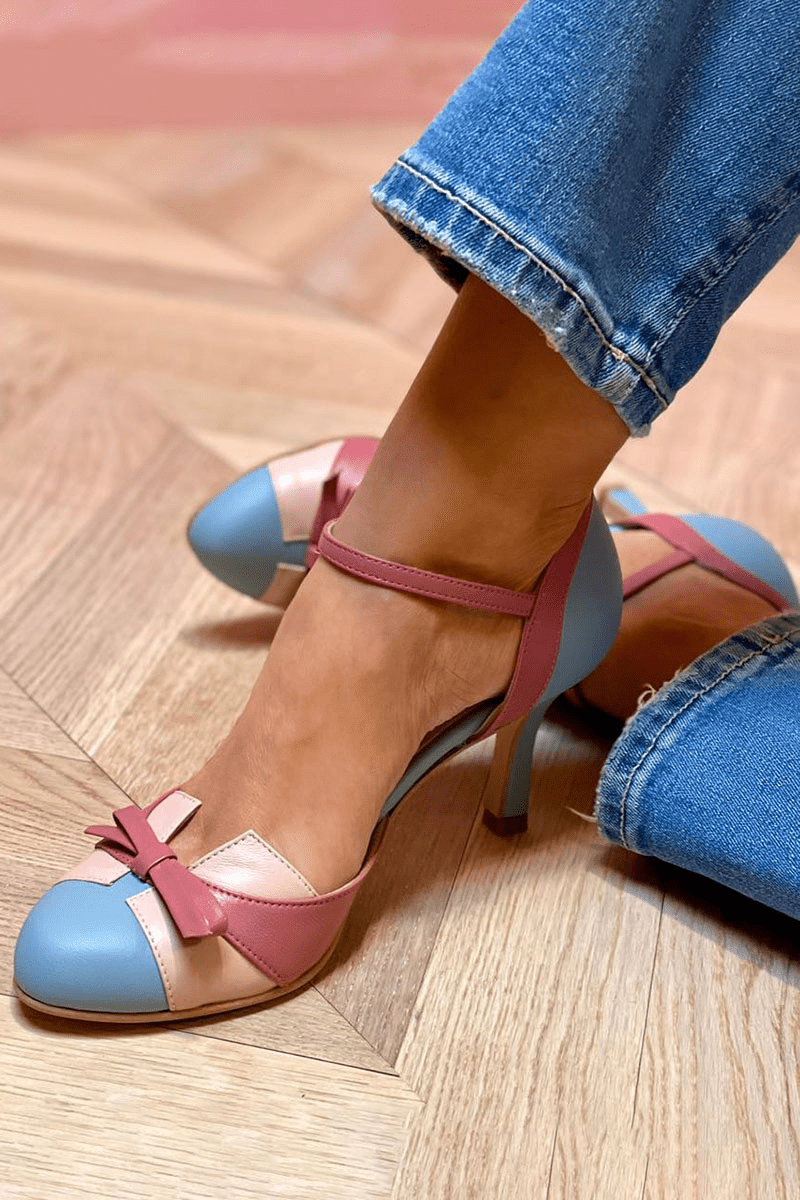 Bellarosa | Colourful sandals with bow and strap, round toe - Ciara & Fiona