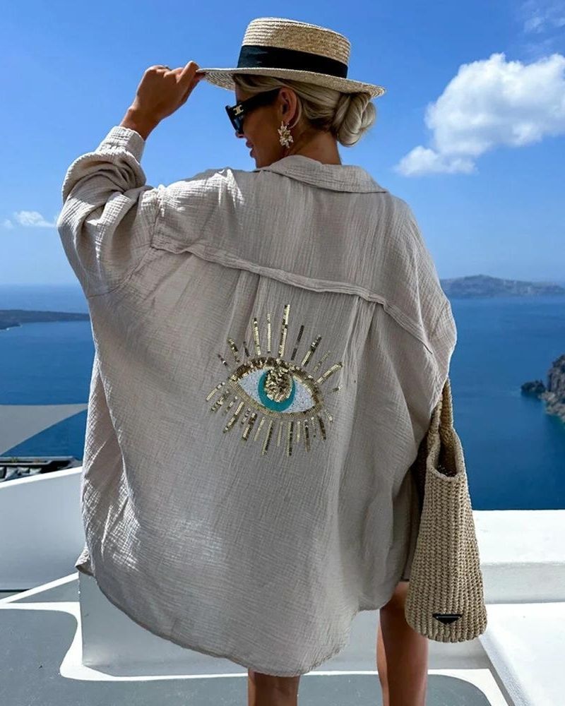 Blakely | Sequin and Pearl Casual Shirt - Ciara & Fiona