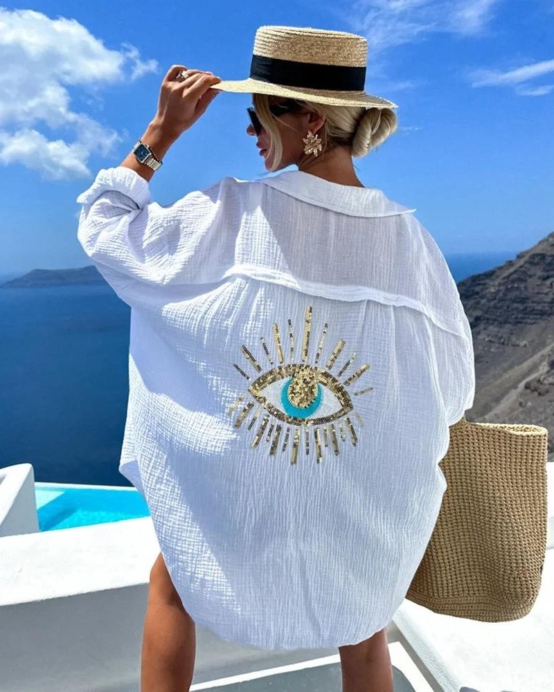 Blakely | Sequin and Pearl Casual Shirt - Ciara & Fiona