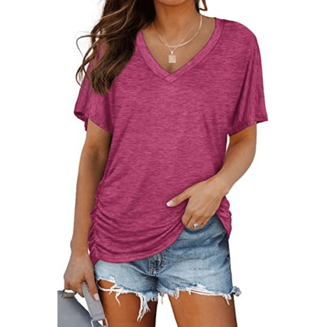 Carly | Classic V - Neck Loose Fit Shirt - Ciara & Fiona