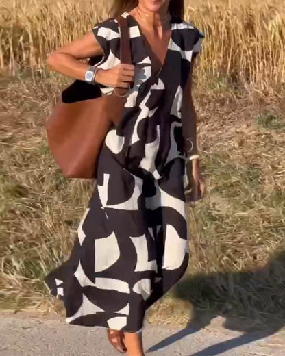 Carrie | Printed V - Neck Dress - Ciara & Fiona