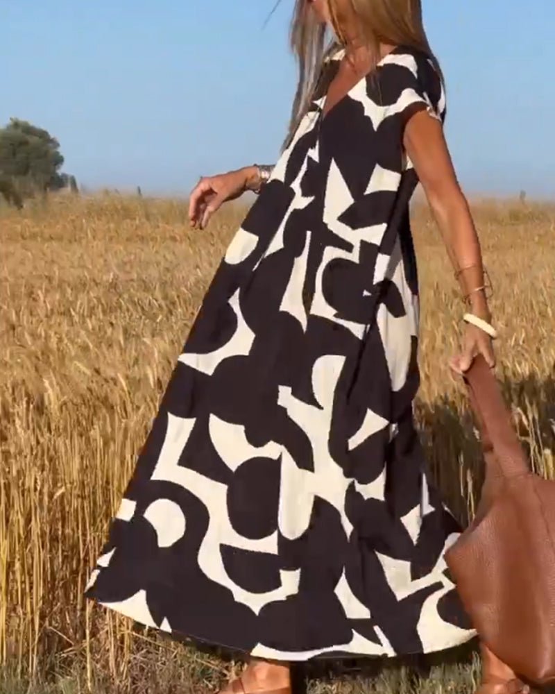 Carrie | Printed V - Neck Dress - Ciara & Fiona