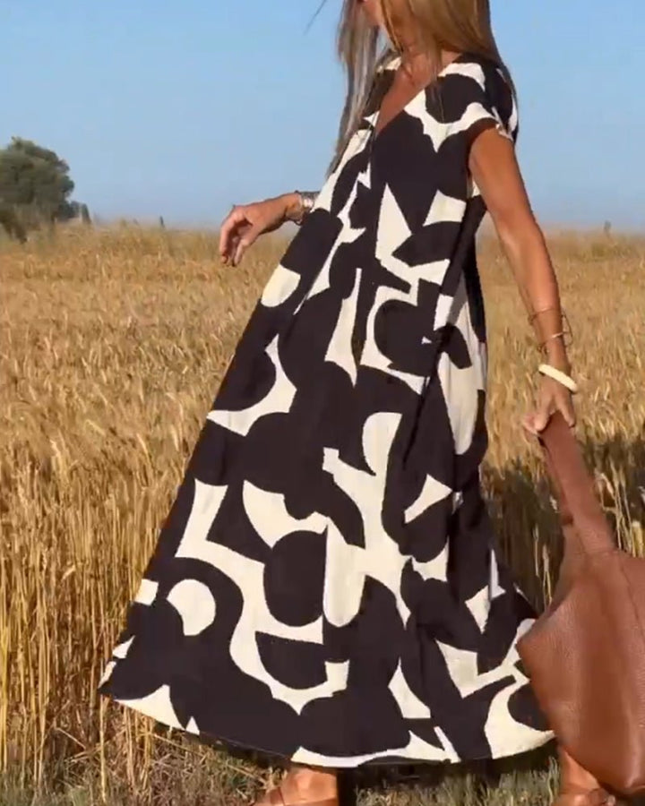 Carrie | Printed V - Neck Dress - Ciara & Fiona