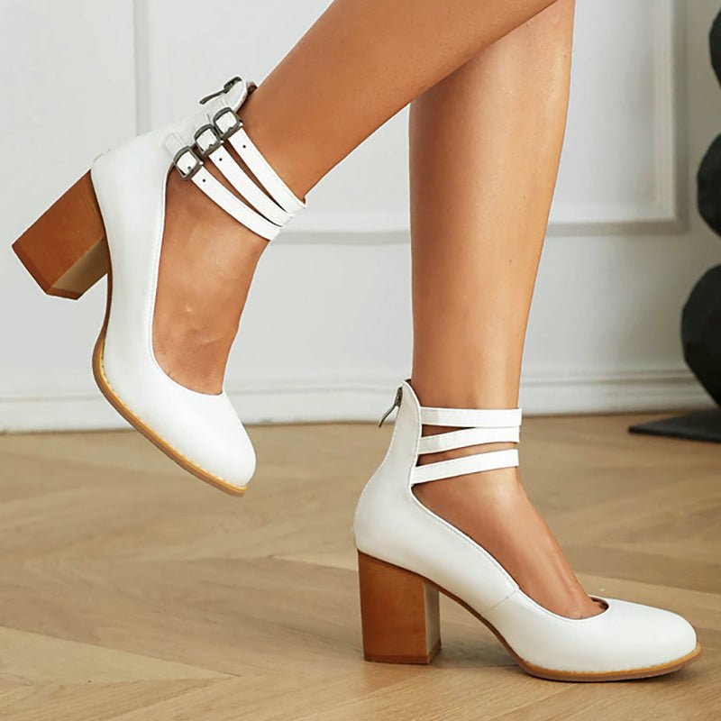 Casilda | Smooth sandals with ankle strap and chunky heel - Ciara & Fiona