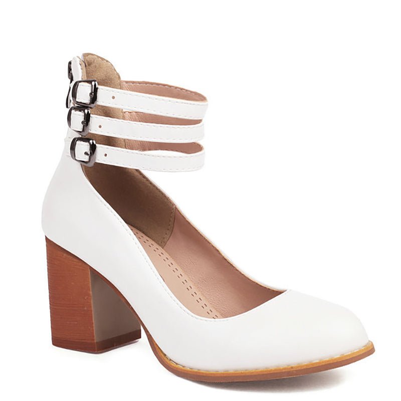 Casilda | Smooth sandals with ankle strap and chunky heel - Ciara & Fiona