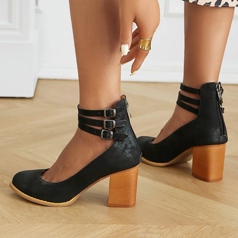 Casilda | Smooth sandals with ankle strap and chunky heel - Ciara & Fiona