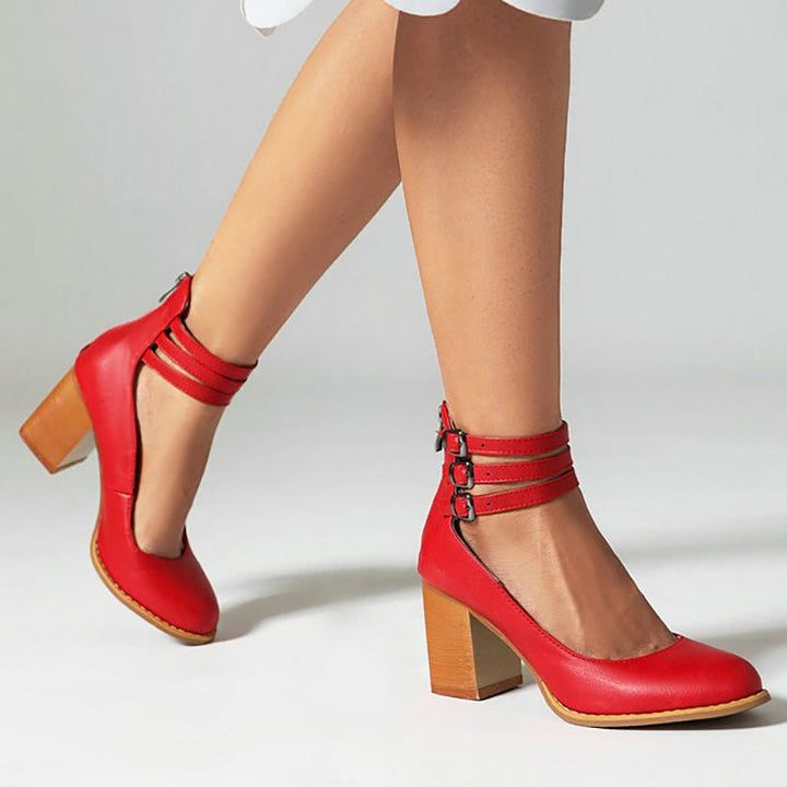 Casilda | Smooth sandals with ankle strap and chunky heel - Ciara & Fiona