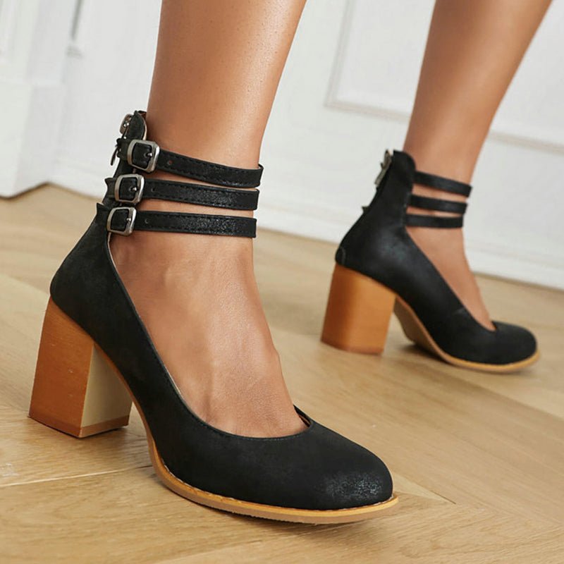 Casilda | Smooth sandals with ankle strap and chunky heel - Ciara & Fiona