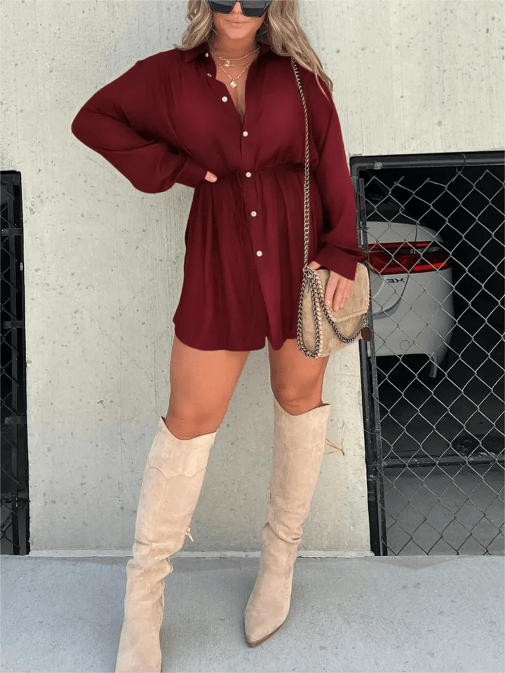 Chandria | Trendy Satin Romper Dress - Ciara & Fiona