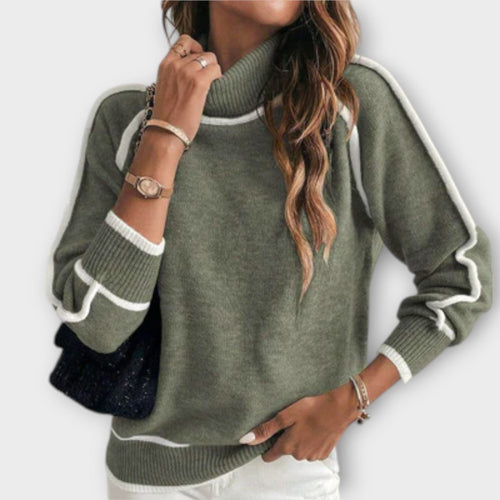 Christine - Opulent Olive Green Knit Sweater - Ciara & Fiona