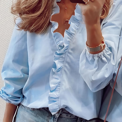 Cordelia | Ruffled V - Neck Blouse - Ciara & Fiona