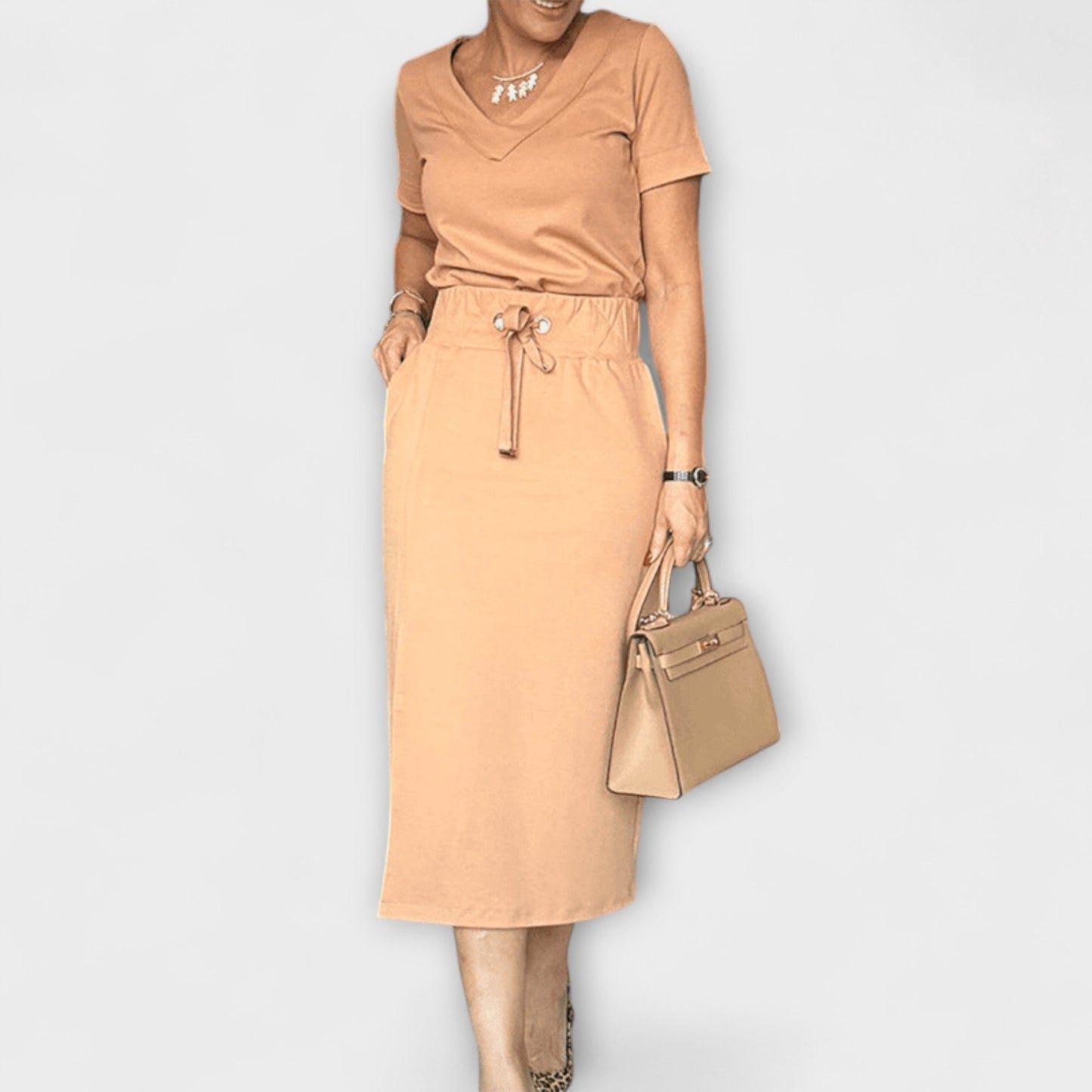 Danielle - Elegant V - Neck Top with Skirt - Luna Hampton