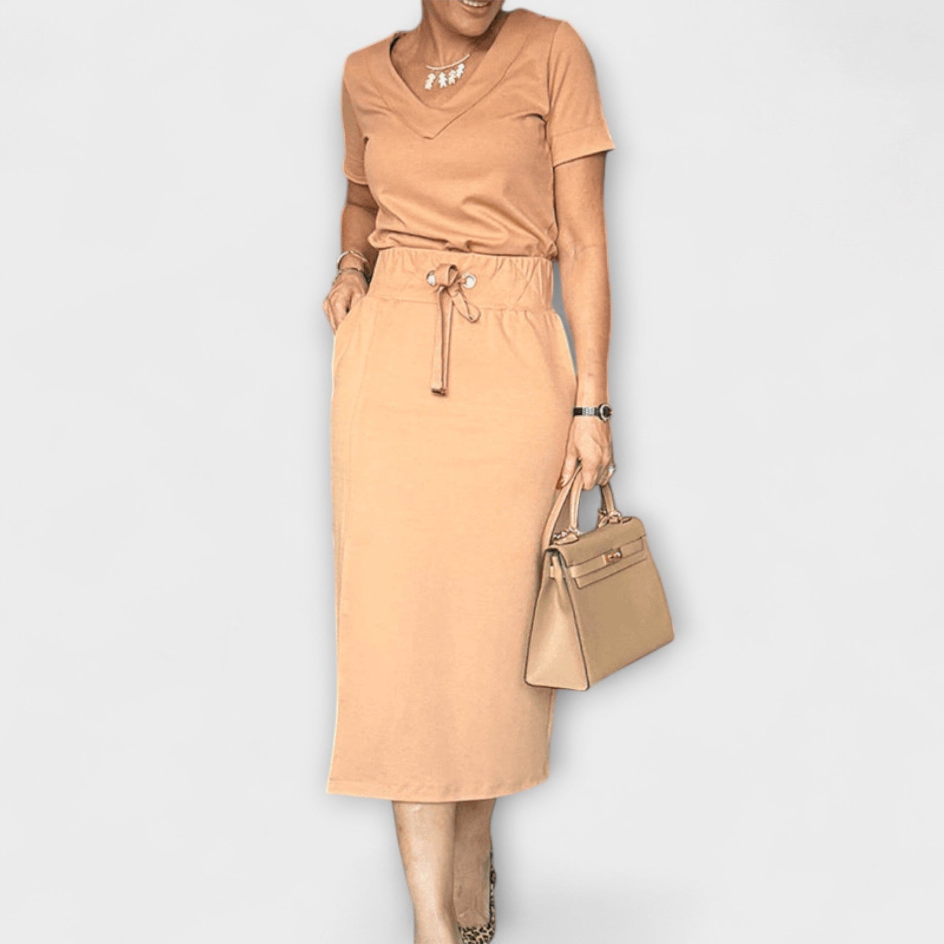 Danielle - Elegant V - Neck Top with Skirt - Luna Hampton