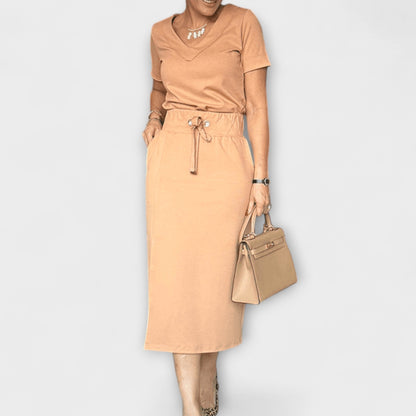 Danielle - Elegant V - Neck Top with Skirt - Luna Hampton