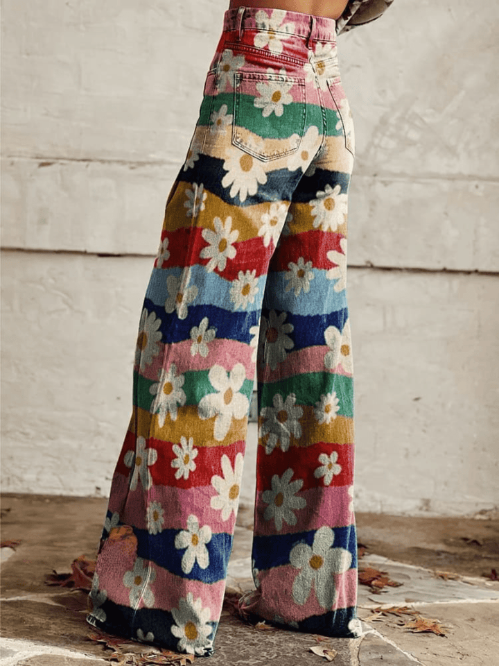 Danielle | Retro Wide - Leg Floral Pants - Ciara & Fiona