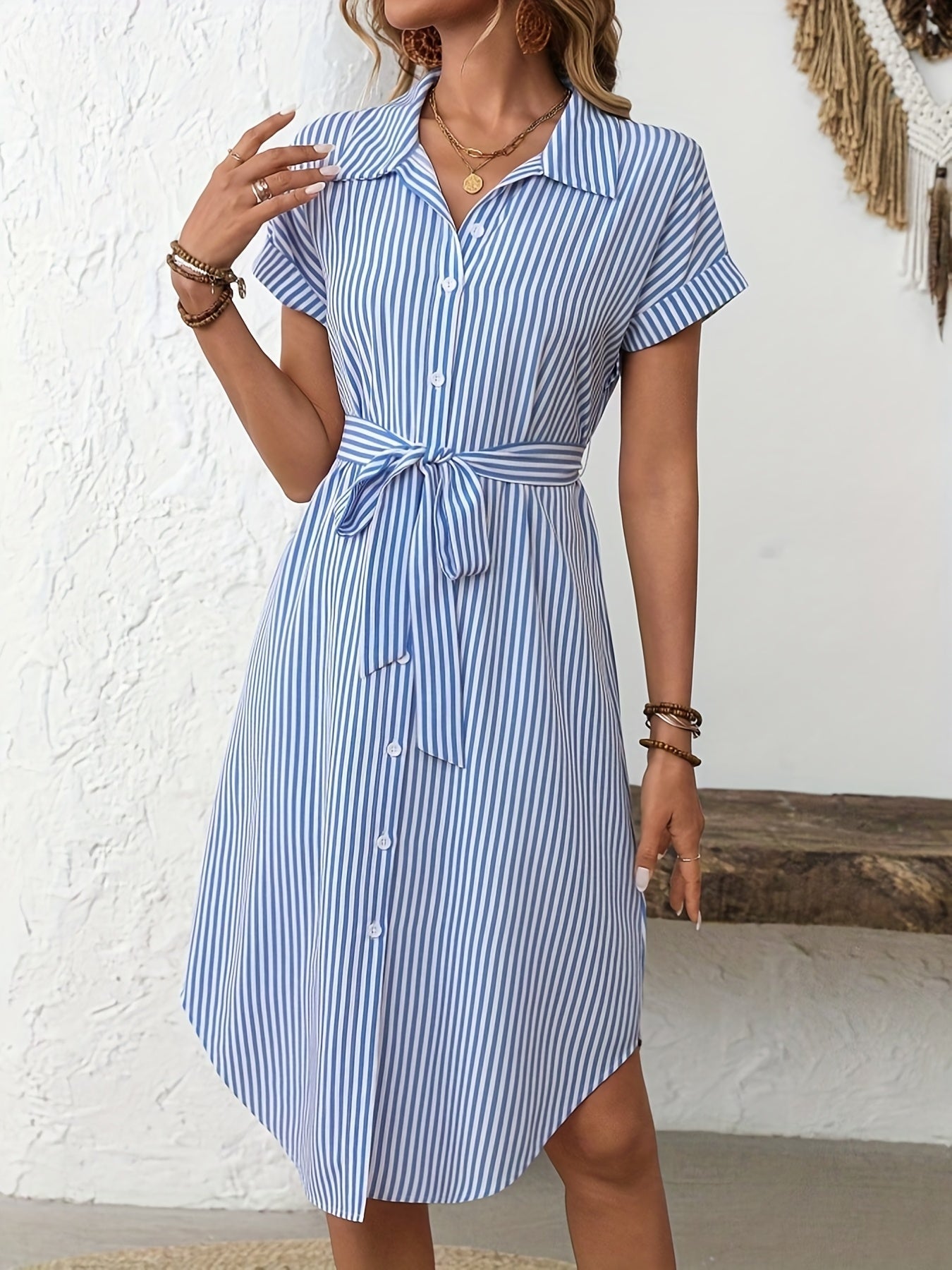 Delphine | Elegant Striped Dress - Ciara & Fiona