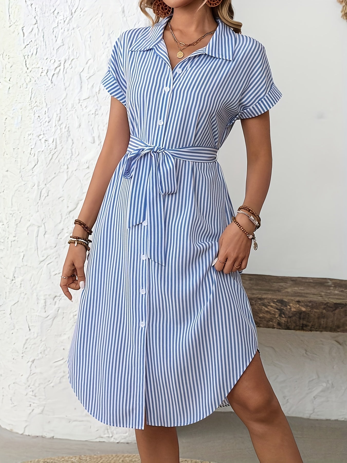 Delphine | Elegant Striped Dress - Ciara & Fiona