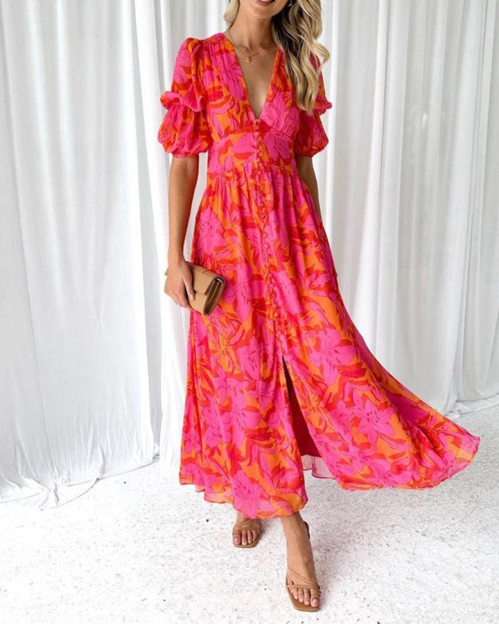 Diana | Red Pink Maxi Dress - Ciara & Fiona