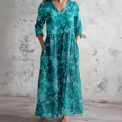 ELIORA | Summer Floral V - Neck Dress - Ciara & Fiona