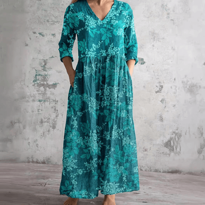 ELIORA | Summer Floral V - Neck Dress - Ciara & Fiona