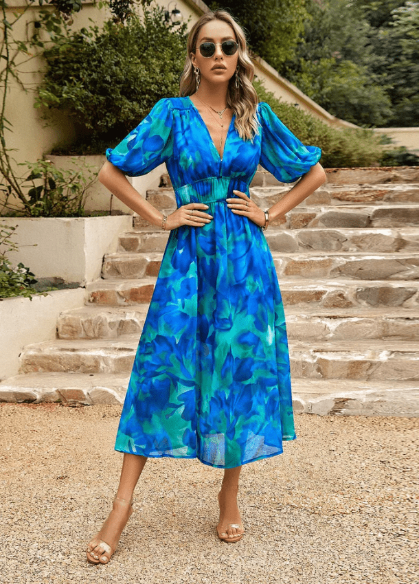 Estella | Flattering Floral Midi Dress - Ciara & Fiona