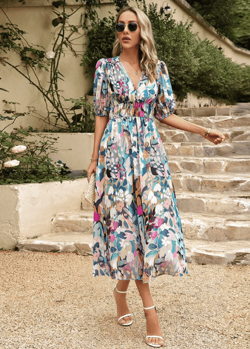 Estella | Flattering Floral Midi Dress - Ciara & Fiona