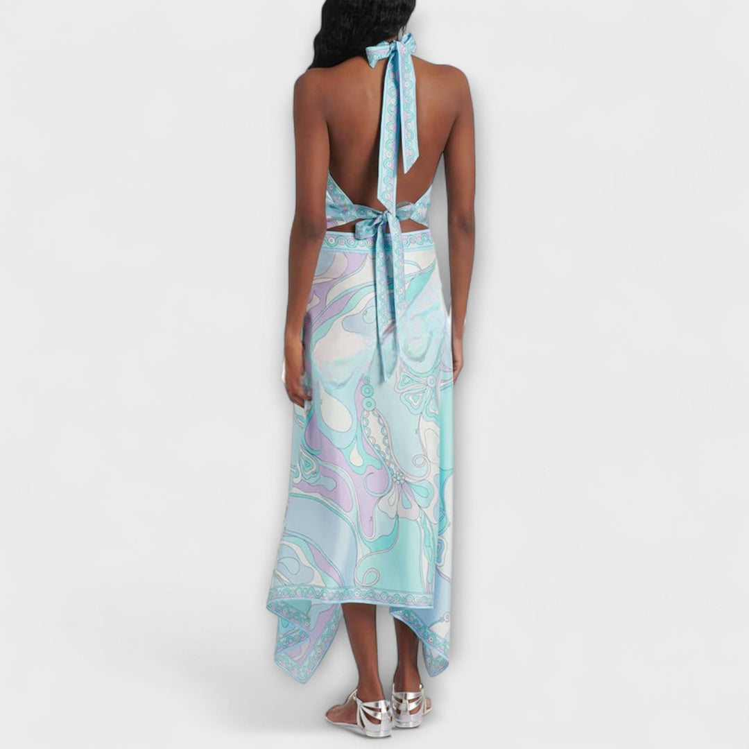 Everly - Halter Top and Asymmetrical Midi Skirt Set - Luna Hampton