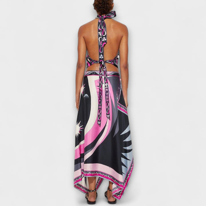 Everly - Halter Top and Asymmetrical Midi Skirt Set - Luna Hampton