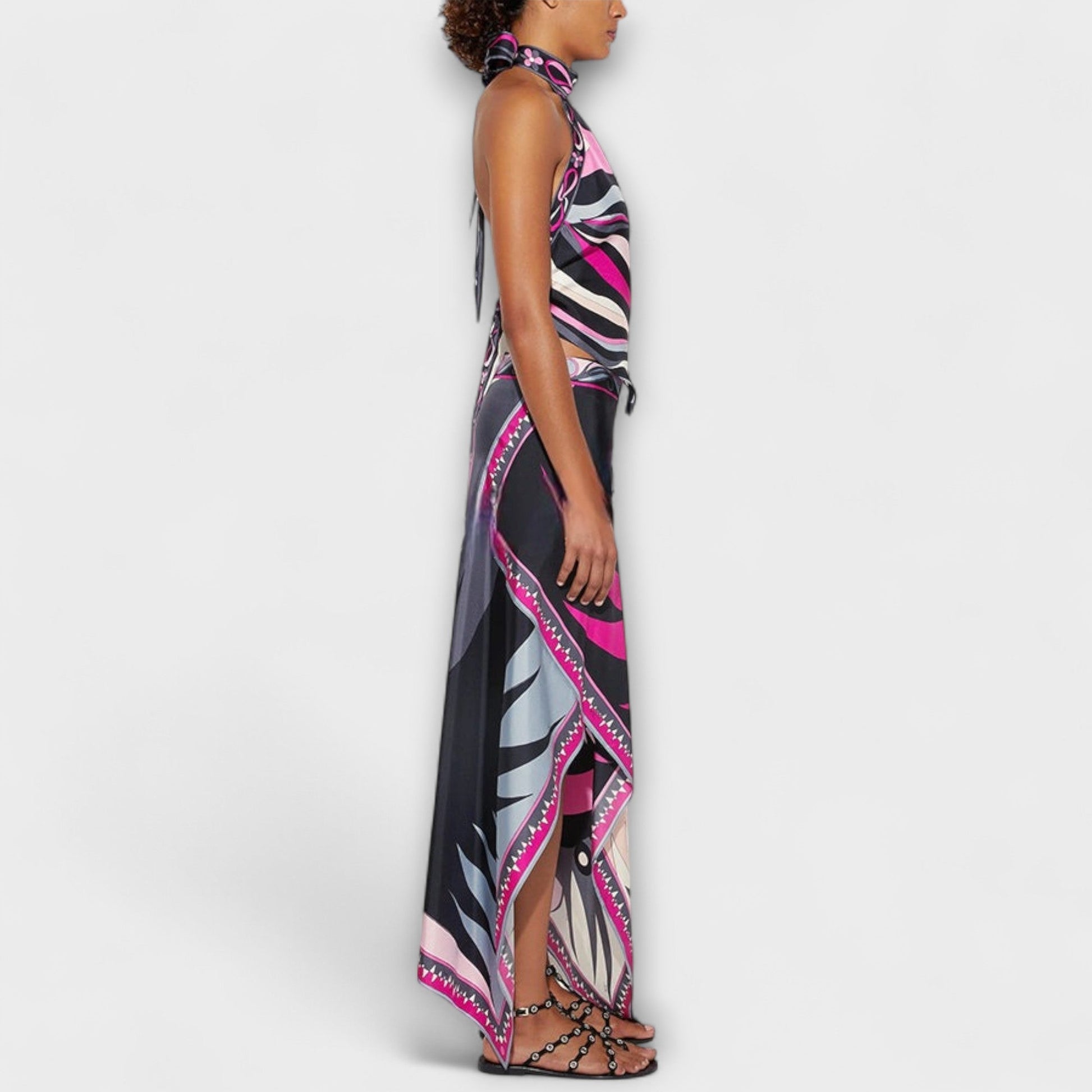 Everly - Halter Top and Asymmetrical Midi Skirt Set - Luna Hampton