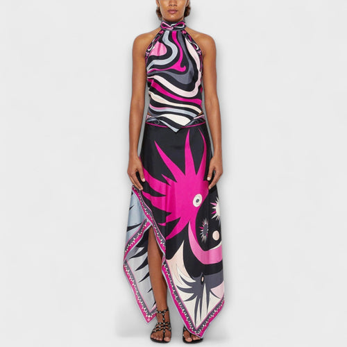Everly - Halter Top and Asymmetrical Midi Skirt Set - Luna Hampton