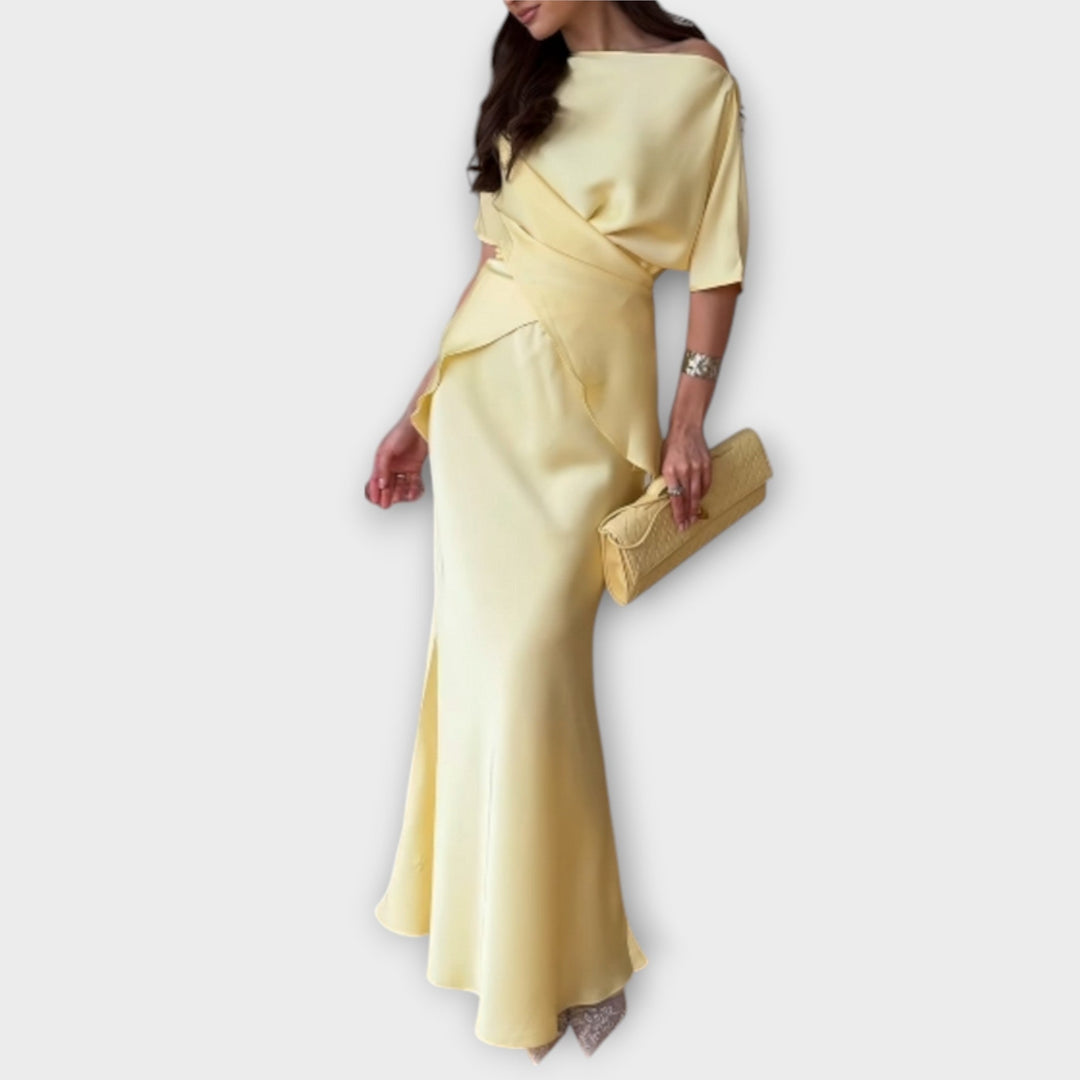 Finja - Off - Shoulder Top with Knot Front and Skirt Ensemble - Luna Hampton